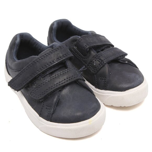Clarks Toddlers City Oasis Leather Kids Sneakers Rubber Sole Navy Blue Velcro - Picture 2 of 7